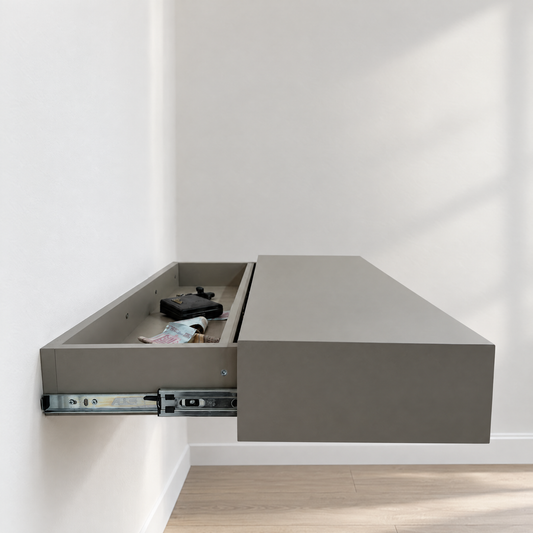 RFID hidden-compartment floating nightstand, compartment open