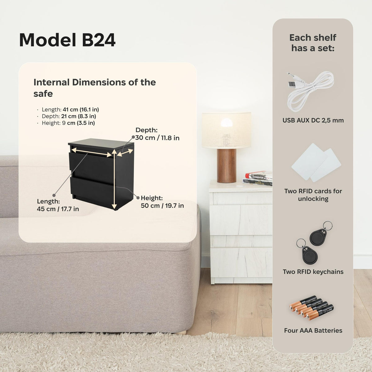 RFID Secure Hidden Vault Nightstand