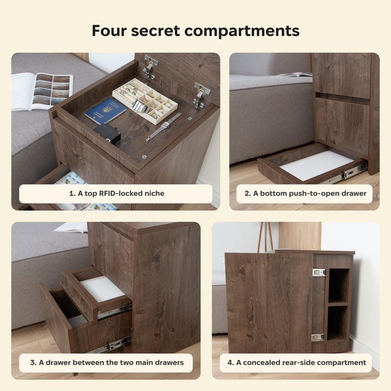RFID Secure Hidden Compartment Nightstand